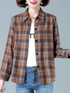 Áo Sơ Mi Kẻ Caro Dáng Rộng Tay Dài Mùa Xuân Hè Mỏng Thời Trang Cho Phụ Nữ Trung Niên Cỡ Lớn Thường Ngày Phong Cách Hàn Quốc