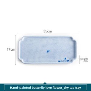 SANXUN | Hand-painted Butterfly Tea Set with Drip Tray and Small Tea Cup Holder