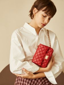 Fashionable Diamond Pattern Chain Ladies Crossbody Bag Luxury Soft PU Leather Lock Buckle Closure Pure Color Casual Handbag