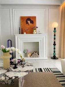 French Style Solid Wood White Fireplace Mantel Curio Cabinet Living Room Minimalist Style Decoration Fireplace Internet Popular Minimalist TV Background Wall