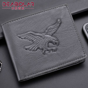 High-End Short Mens Wallet Genuine Leather Vintage Eagle Pattern Card Holder ID Holder Fashionable Compact Money Purse
