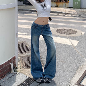 Low Waist Bell Bottom Denim Jeans Womens Autumn Style Retro Bamboo Fiber Pattern Slimming Not Tight Leggings Pants