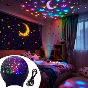 7 Modes RGB Night Lights LED Projector Light Starry Moon Projection Lamp 5V USB for Kids Present Christmas Gift Room Decorations
