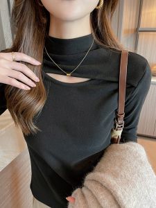 MiiOW | Áo sơ mi nữ cổ cao dày dài tay mùa đông màu đen hai mặt lông cừu ấm áp đa năng thường ngày MiiOW Cat Lady