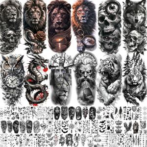 72 Sheets Lion Tiger Temporary Tattoos Waterproof Realistic Fake Tattoo Stickers Zeus Jesus Wolf Skull Dragon Tatoos For Adults