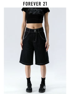 High Waist Wide Leg Five Inch Denim Shorts Womens Spring Loose Straight Cut Black Jeans Forever 21 American Retro Style