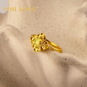 POH KONG 916/22K Yellow Gold Happy Love Four Leaf Clover Ring