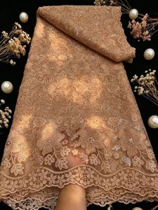 African Tulle Lace Fabric 3D Flower Embroidery With Stones High Quality French Net Lace For Wedding Paerty Dresses 5 Yards