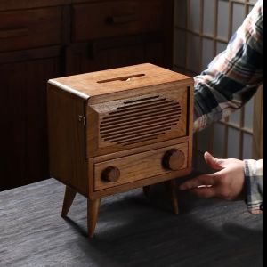 กล่องกระดาษทิชชูไม้สักสำหรับห้องนั่งเล่นที่บ้านพรีเมี่ยมเซนส์ทีวีรูปร่างกล่องกระดาษทิชชูไม้เนื้อแข็งวินเทจเก็บกล่องกระดาษ