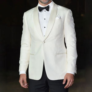 Men Suit 1 Piece Ivory White With Bright Lapel Single Button For Wedding Banquet Birthday Business Work Daily Jacket