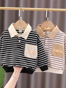 Áo Nỉ Trẻ Em Áo Polo Bé Trai Mẫu Mới Mùa Xuân Thu Trang Phục Mùa Thu Thường Ngày Em Bé Áo Kẻ Sọc Cổ Bẻ Kiểu Tây Trẻ Em