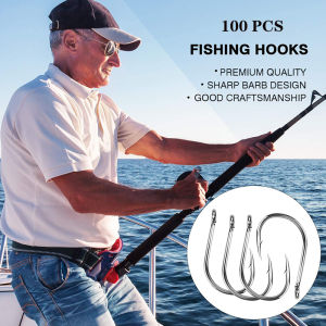 100 Pcs/Box Portable Stainless Steel Bait Fish Carbon Steel Fishing Jig Circle Hooks Pesca Carp Fishing Accessories Gear Tackle With Perforated Hooks For Saltwater And Freshwater Durable Head Fishing Tackle (Silver)