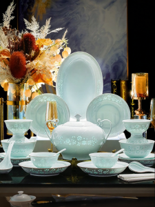 JINGDITAOCI | Underglaze Porcelain Dinnerware Set White Ceramic