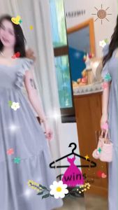 TW15229 แม็กซี่เดรสไหล่ระบายผูกโบว์หลัง