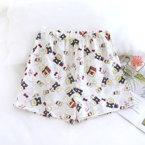 INS Summer Thin Pure Cotton Gauze Home Pants Shorts Sweet Cartoon Bear Loose High Waist All Cotton Short Pyjama Trousers Female