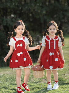 YOEHYAUL | Soft Breathable Dots Rabbit Mushroom Applique Bow Dress