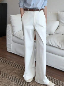 High Waist Wide Leg Pants Womens Loose Floor Length Casual Trousers Slimming Effect White Color Comfortable Fit Autumn New Arrival
