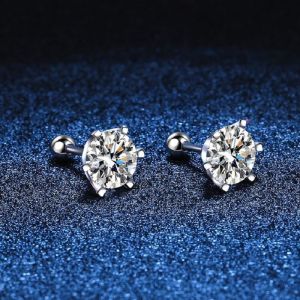 BIJOX STORY Moissanite Screw Stud Earrings D Color 925 Sterling Silver 6 Prong Diamond Earrings For Women Wedding Fine Jewelry