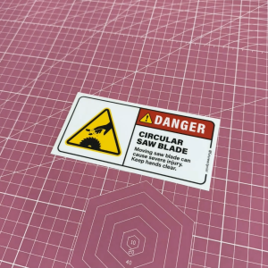 Circular Saw Blade. Safety Sticker. Warning Caution Danger Sign Label Hazard. Machine Cut Finger. Stiker Bahaya Awas.