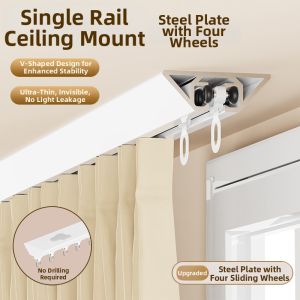 SHELIANKE | Ultra-thin Quiet Drill-free Side Top Mount Invisible Curtain Rail Single Double Track