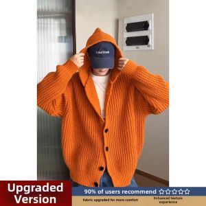Orange Retro American Hooded Winter Cardigan
