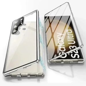LS | Double Sided Magnetic Glass Case For Samsung Galaxy S26 S25 S23 S24 FE S22 S21 Ultra Plus Camera Protection Full Cover Snap Lock