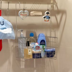 Bathroom Hanging Storage Rack No Drilling Middle Ancient Style Organizer Basket Space Utilization Tool Stainless Steel Shelf