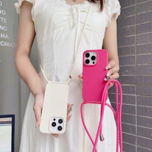Crossbody Long Rope Lanyard Protective Case For iPhone 17 16 15 14 13 12 11 Pro Xs Max Plus XR 16e 17e Air Silicone Cover