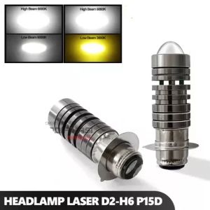 Lampu Depan Motor H6 AC DC Hi Lo Projektor 2 Warna Putih Kuning LED Laser Motor Bebek Matic Universal