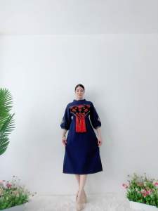 เดรสผ้าใยกัญชงปักโบราณห้อยพู่