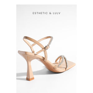 รองเท้าแตะส้นสูงสีดำประดับคริสตัลแบบสวมสบายสำหรับผู้หญิงในช่วงฤดูร้อนปี 2025 รองเท้าแตะแบบสวมสบายสไตล์ฝรั่งเศส