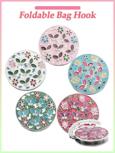 Fashion Durable Round Handbag Hook Women Flowers Portable Purse Holder Pretty Creative Bag Hanger Table