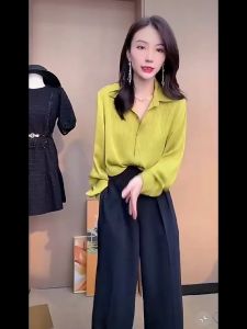 Dahong  W516 เสื้อเชิ๊ตลายริ้ว แขนยาว oversized shirt ลายทางแนวตั้ง เข้ากับทุกการแต่งกาย สไตล์เกาหลี สําหรับผู้หญิง