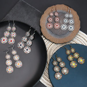 ต่างหูโลหะผสมสไตล์จีนโบราณแบบยาวสำหรับผู้หญิง ต่างหูแบบหยดน้ำมันสร้างสรรค์ เครื่องประดับแฟชั่นสไตล์ชาติพันธุ์