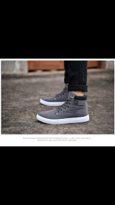 LAMALILI Men High Top Lace Ankle Boots Casual Warm Canvas Shoes Khaki Black Redwine Colors