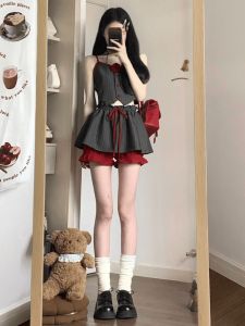 Sweet And Spicy Color Block Stripe Halter High Waist A-Line Skirt Set Womens Design Summer Fashion Two-Piece Suit Casual Style