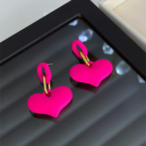 Exaggerated Long Heart Shaped Candy Colored Earrings Trendy out Fashion Jewelry for Girls Mixed Material Korean Style
