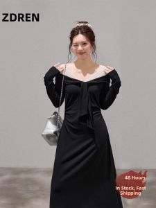 ZHANGDAREN | Đầm Dáng Suông Quai Mèo Màu Đen