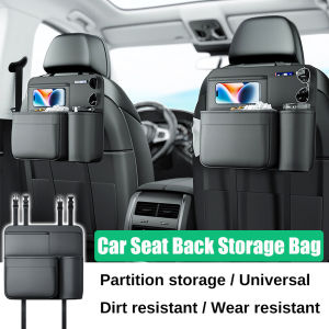 เก้าอี้หลังรถที่ใส่แว่นตาถ้วยที่แขวนด้านหลังเบาะหนังกระเป๋าเก็บของพร้อมกล่องกระดาษทิชชู่ที่จัดระเบียบขยะ