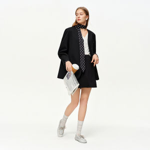 DUSHU | Dotted Bow Tie Decoration Black V-Neck Spring New Fashion Suit Jacket