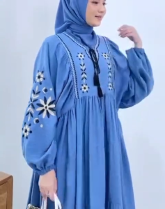 Brenna Dress Polo Linen Apk Bordir Gaun Lebaran 2025 Mewah Dress Wanita Kondangan Gamis  Kekinian