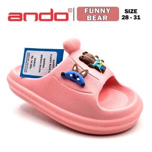 Sandal Slip On Anak Perempuan – ANDO – FUNNY BEAR – Size 28-31 – Outdoor – Slop – Casual – Fashion Merah Muda