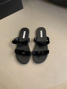 Dép Nữ Phong Cách Pháp Sang Trọng Với Thiết Kế Nơ Gót Thấp Da Lộn Đế Ngoài Bằng Cao Su Cho Giày Mùa Hè Thường Ngày