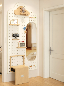 BEIQIVI | Wooden Holes-style Dressing Mirror Shoe Rack Entryway Organizer Foldable