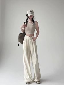 HSTYLE | Quần Dài Form Rộng Ống Đứng Phong Cách Mùa Hè Trắng