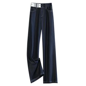 TUOYUN | กางเกงยีนส์ทรงตรงผ้ายืดคอตตอนผสมโพลีเอสเตอร์ทรงหลวมเอวสูงสำหรับผู้หญิง