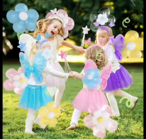 BIN LU 4in1 Set Fairy Costume For Kids Girls Kids Butterfly Wings Costume Fairy Wings For Baby Girls Fairy Butterfly Costume Fairy Butterfly Wings For Kids Girl Angel Costume Cartoon Character Costume Halloween Costume Halloween Decoration