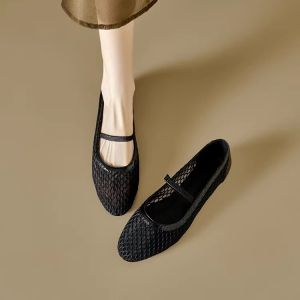 Super Plaid! Minimalist Cut Out Breathable Elastic Band round Head Flats Womens Summer Easiest for Match Flats Flats Hole Boat Shoes