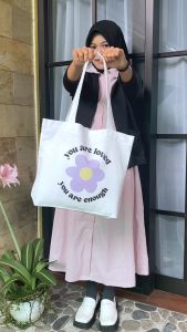 (BISA COD) Tote Bag Aesthetic Quotes Tas Wanita Landscape Kuliah Fashion Laptop Resleting