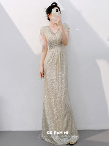 Elegant Party Evening Dress Silver Sequin